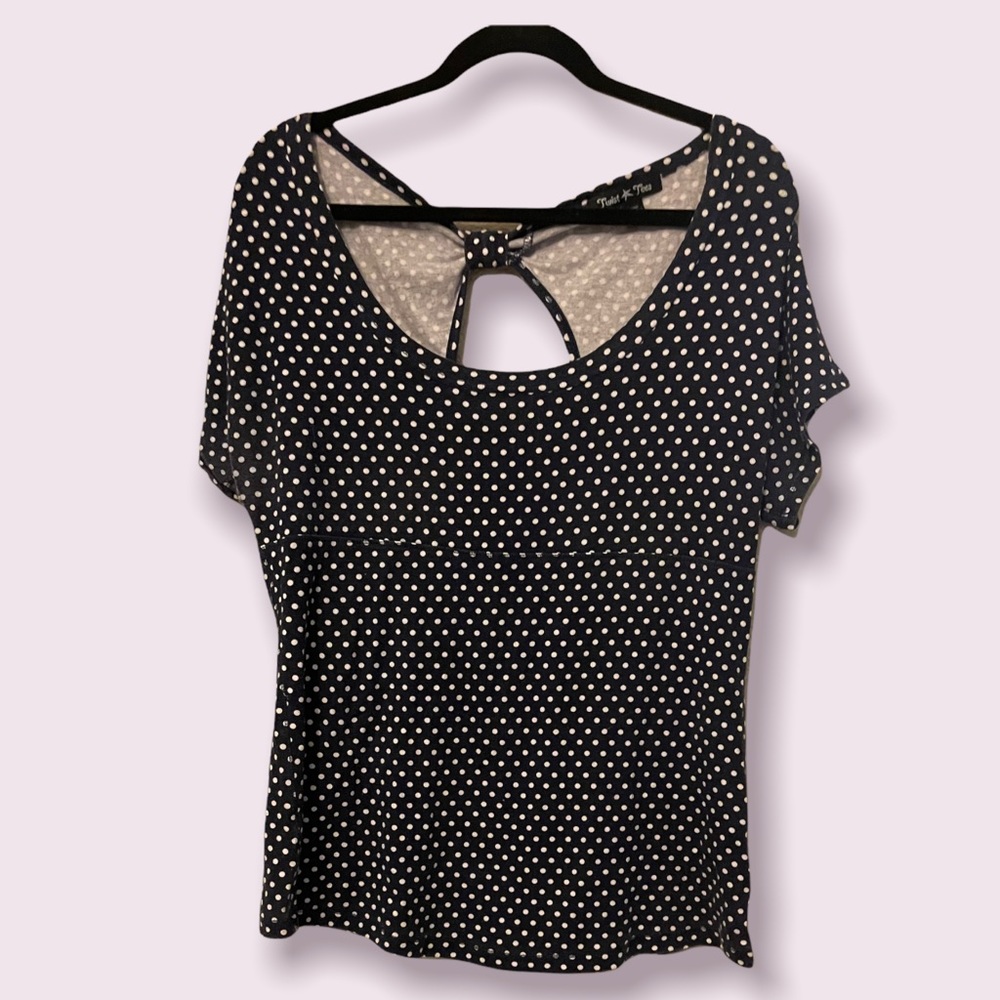Navy and White Polka Dot Bow Back Tee